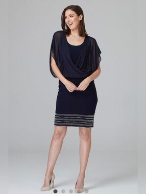 Joseph Ribkoff Navy Beaded Cocktail Dress Size 10